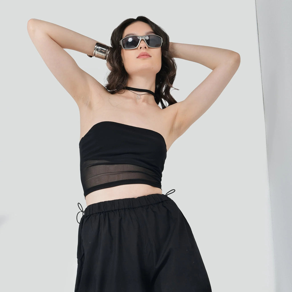 Black Tube Top and Black Air Parachute Pants - I Z F