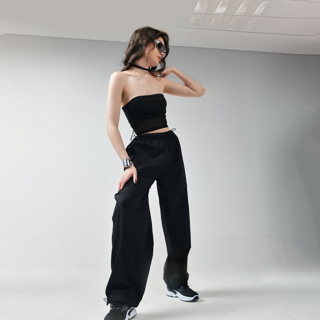 Black Tube Top & Black Parachute Pants - I Z F