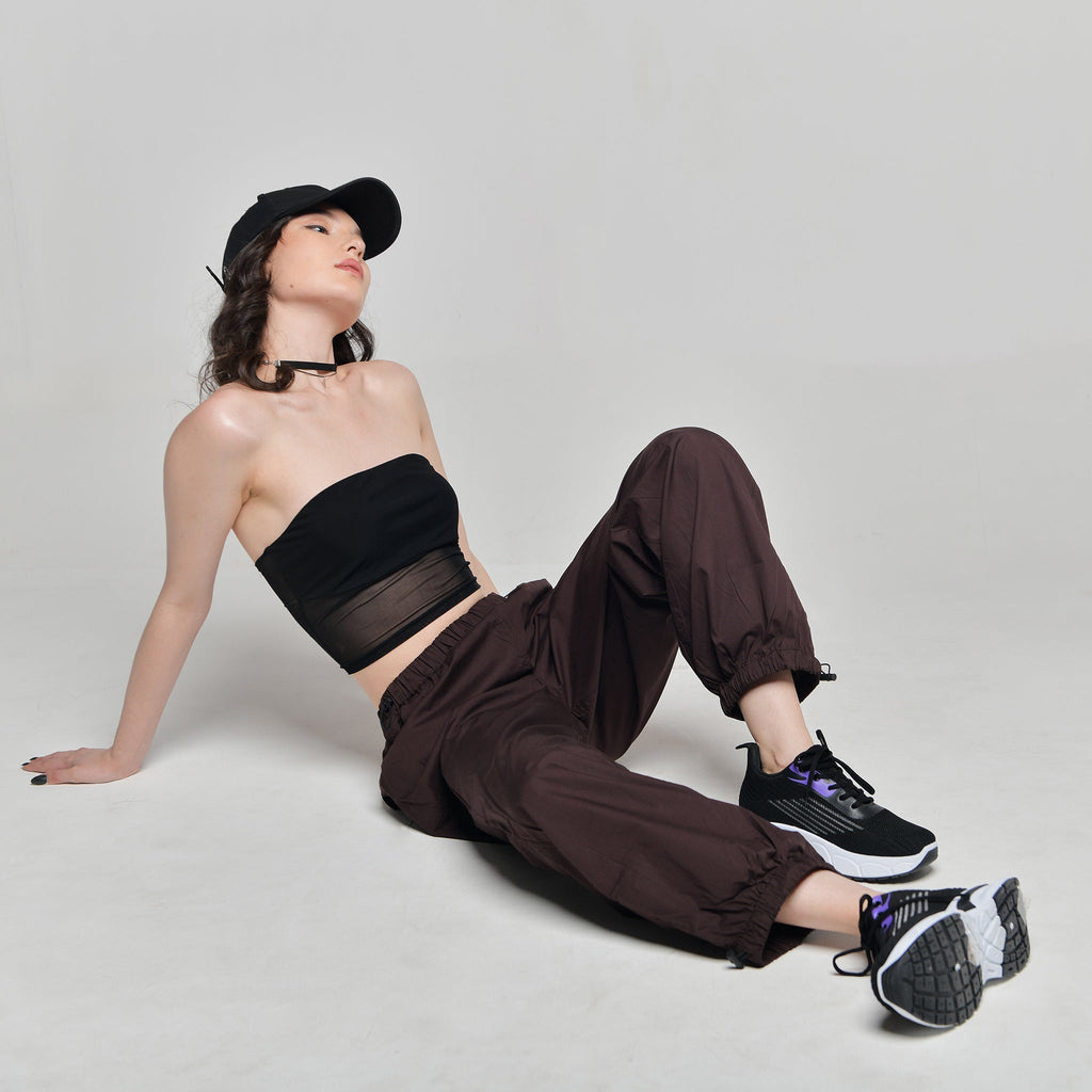 Black Tube Top & Brown Parachute Pants - I Z F