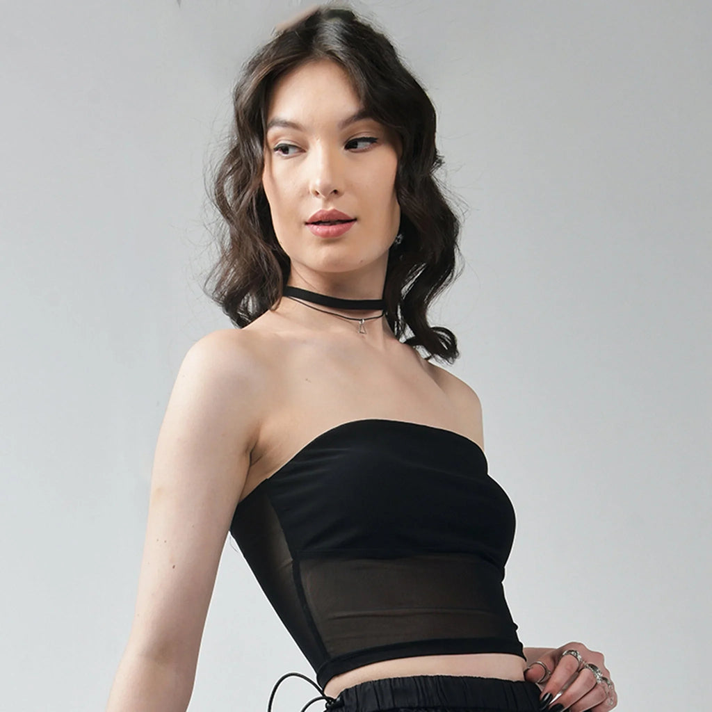 Black Tube Top & Brown Parachute Pants - I Z F