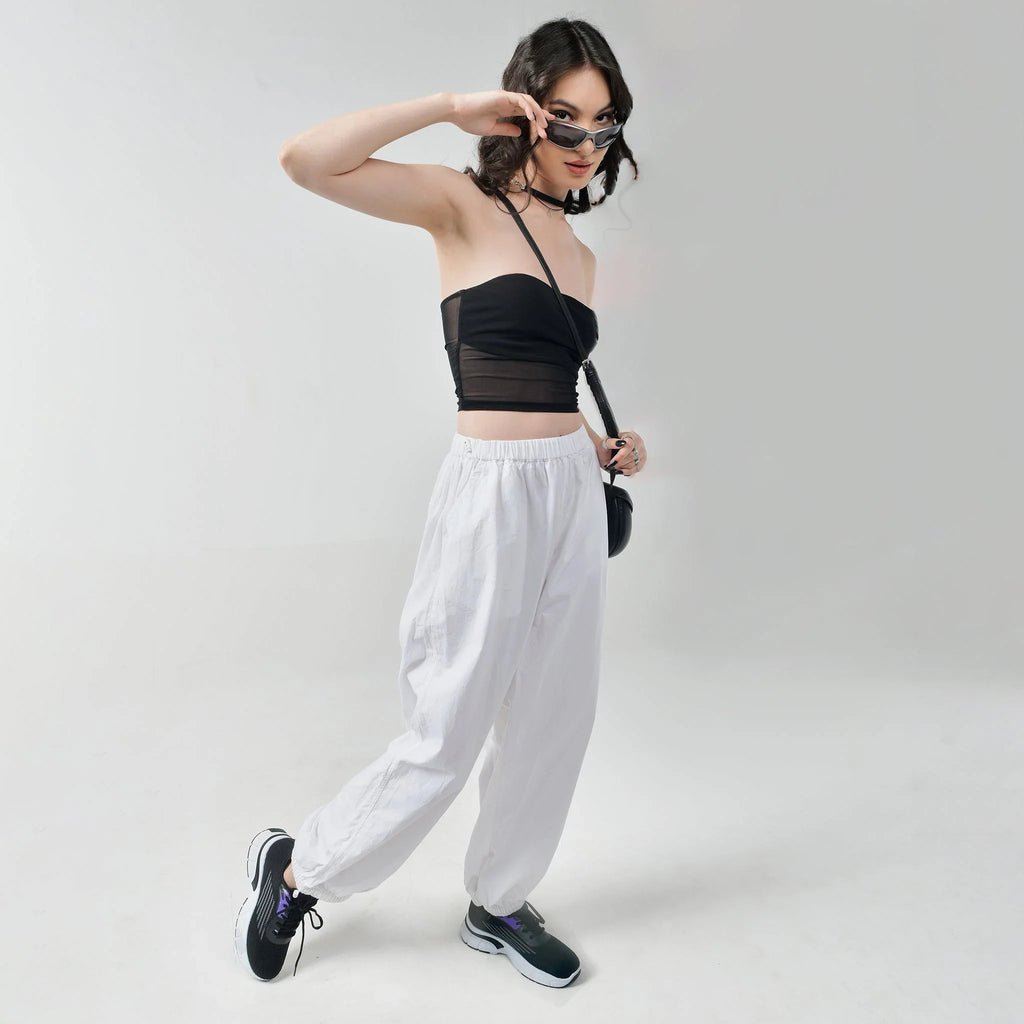 Black Tube Top & White Parachute Pants - I Z F