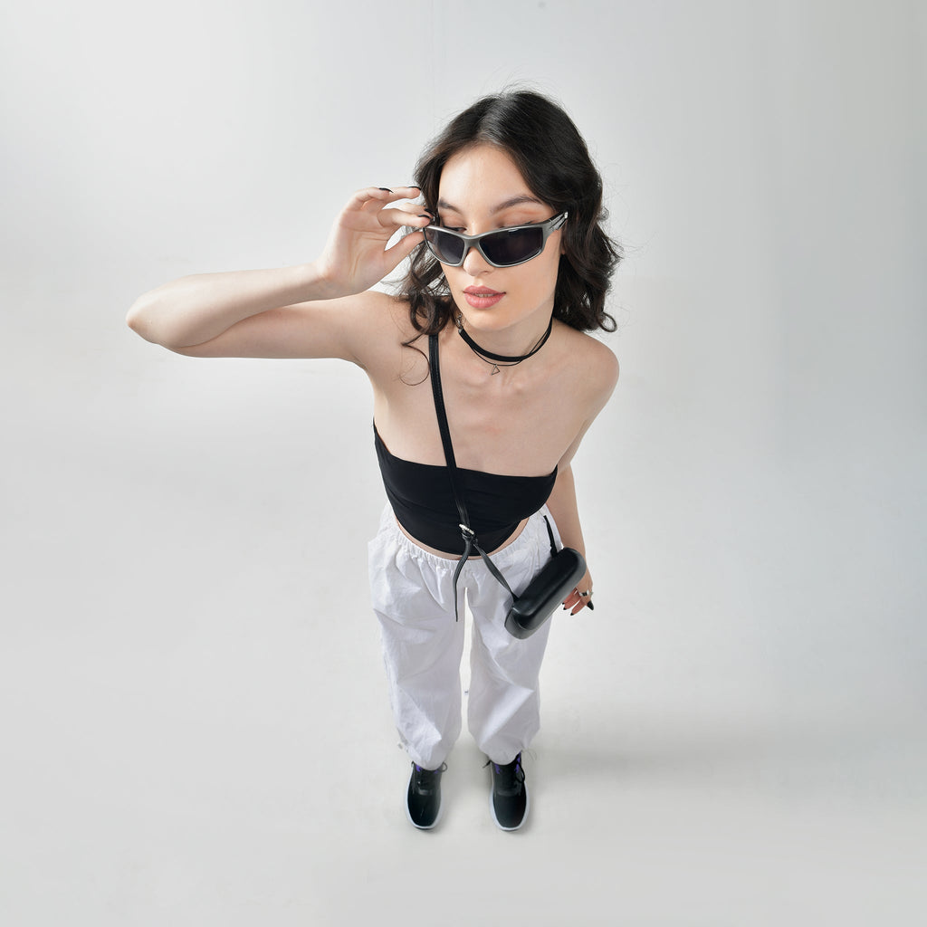 Black Tube Top & White Parachute Pants - I Z F