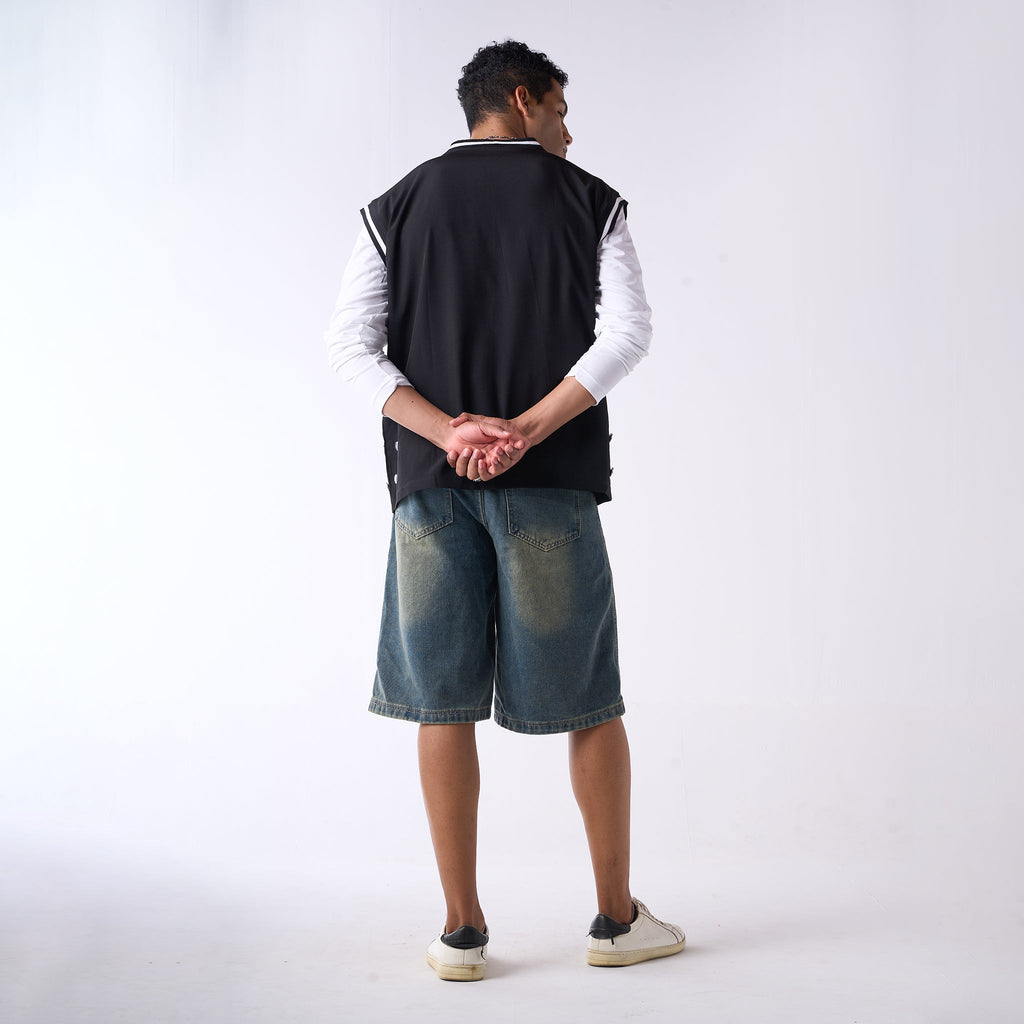 Black V - neck oversized air vest - I Z F