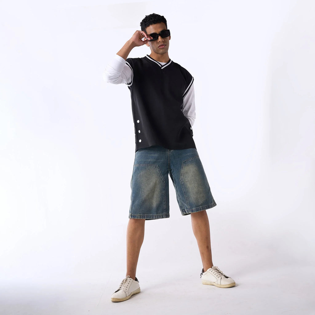 Black V - neck oversized air vest - I Z F