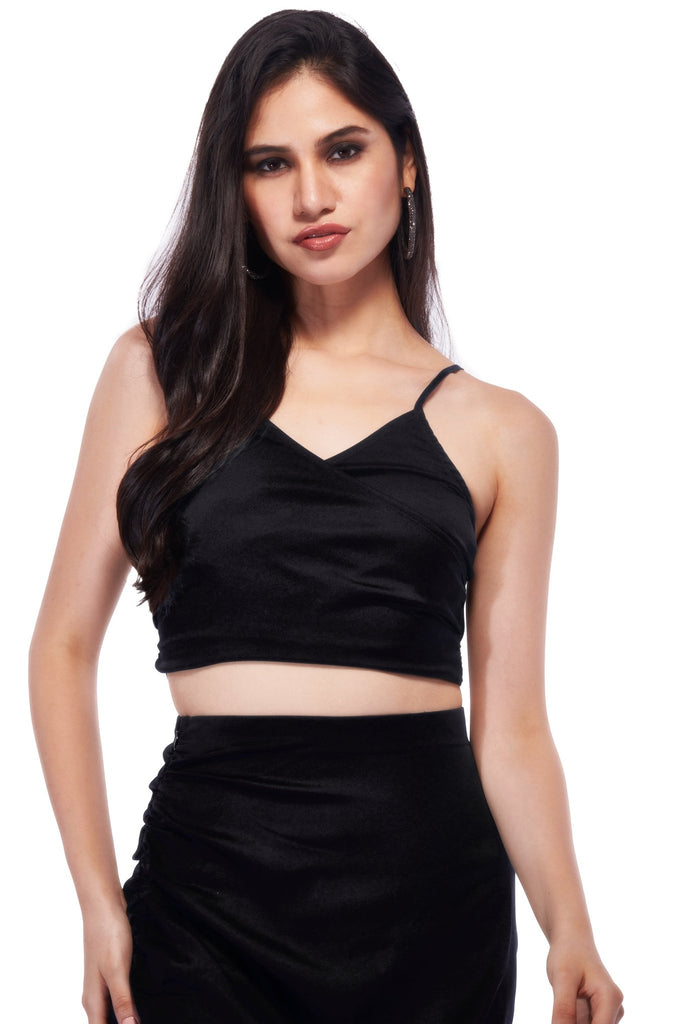 Black Wrap Satin Top - I Z F