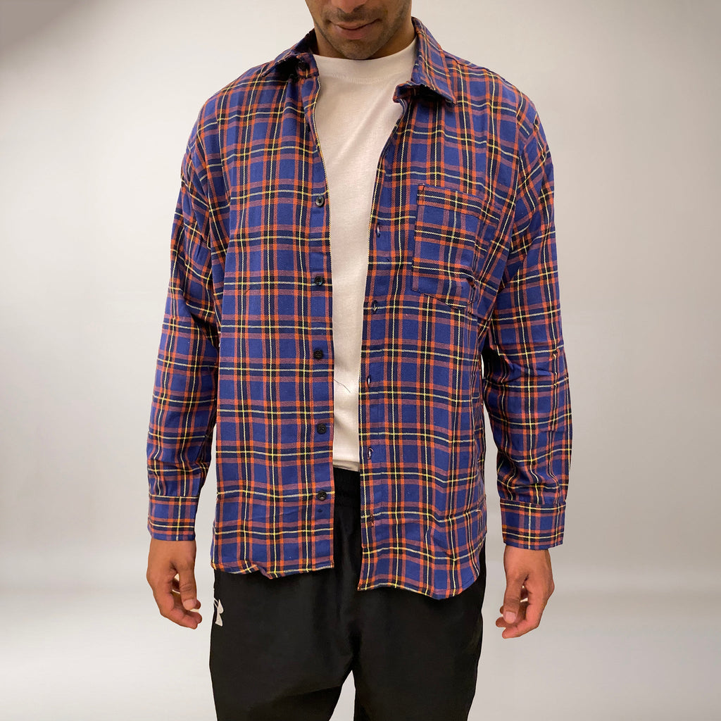 Blue checks cotton relaxed fit shirt - I Z F