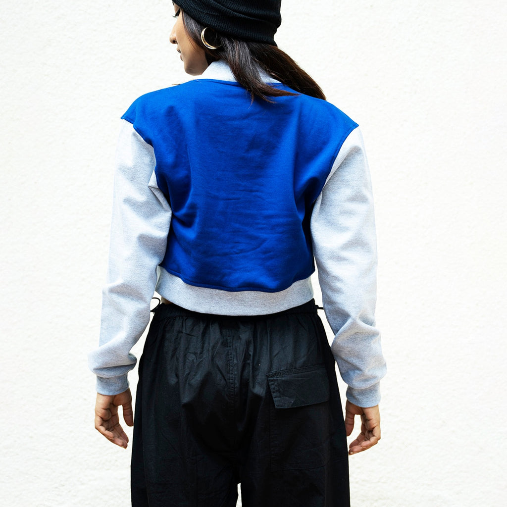 Blue Crop Varsity Jacket - I Z F