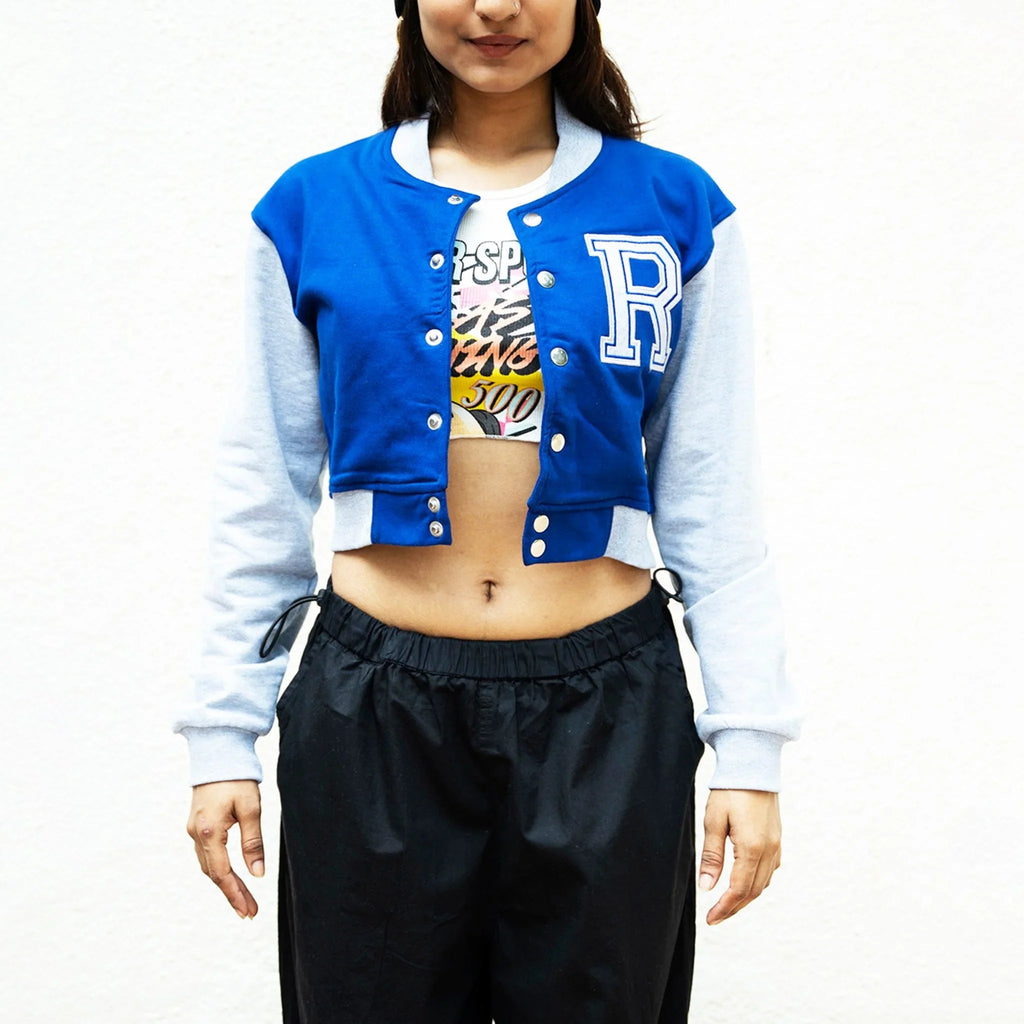 Blue Crop Varsity Jacket - I Z F