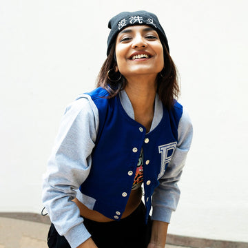 Blue Crop Varsity Jacket - I Z F