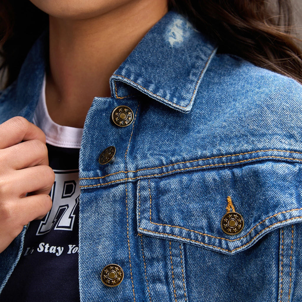 Blue Denim Crop Trucker Jacket - I Z F