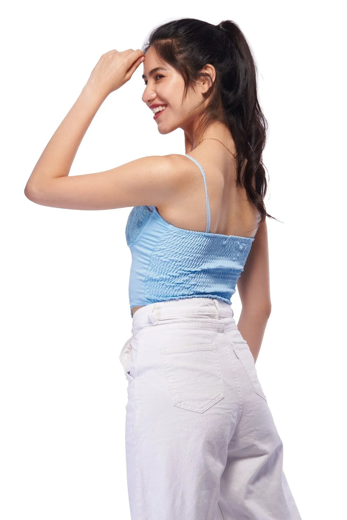 Blue Floral Lace Corset Top - I Z F