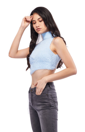 Blue Full Back Cut - out Winter Top - I Z F