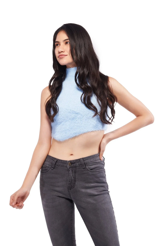 Blue Full Back Cut - out Winter Top - I Z F