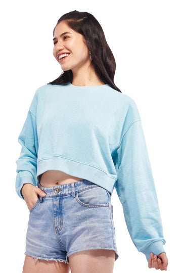 Blue Oversized Crop Sweatshirt - I Z F