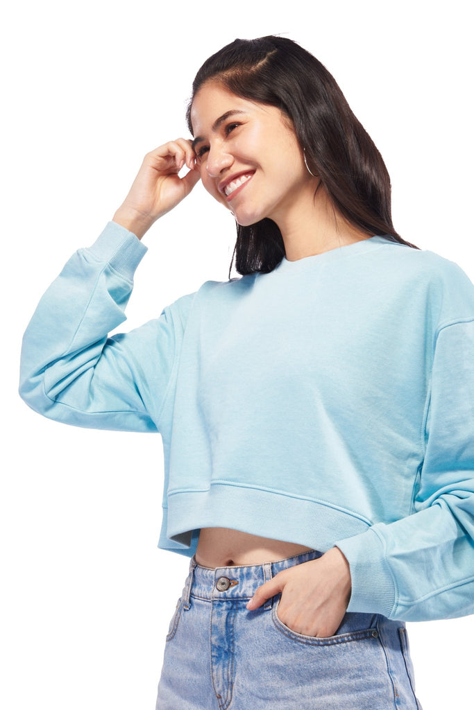 Blue Oversized Crop Sweatshirt - I Z F