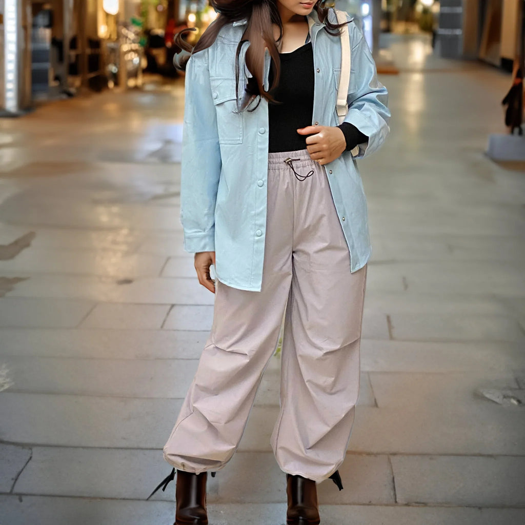 Blue Oversized faux - Leather Jacket - I Z F