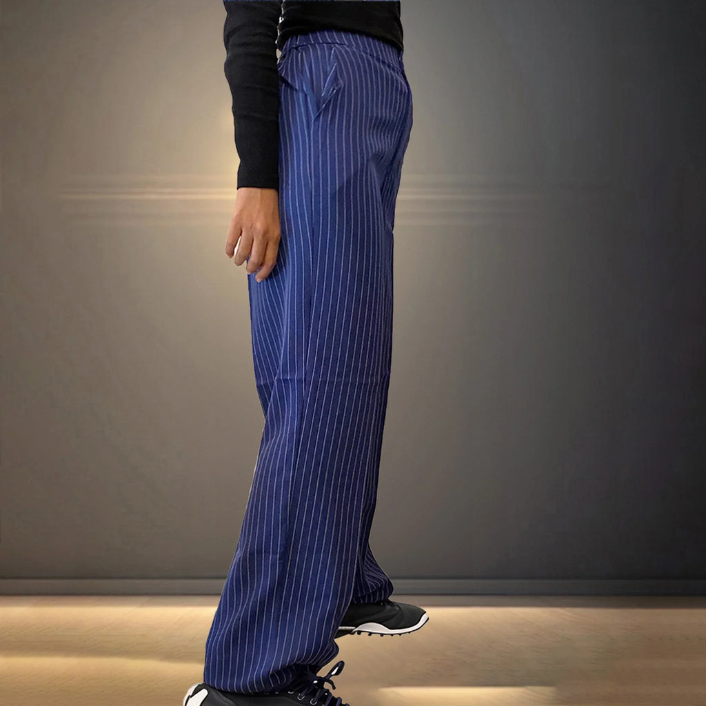 Blue Striped Korean Baggy Pants - I Z F