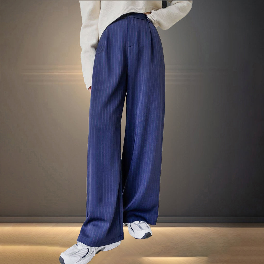 Blue Striped Korean Baggy Pants - I Z F