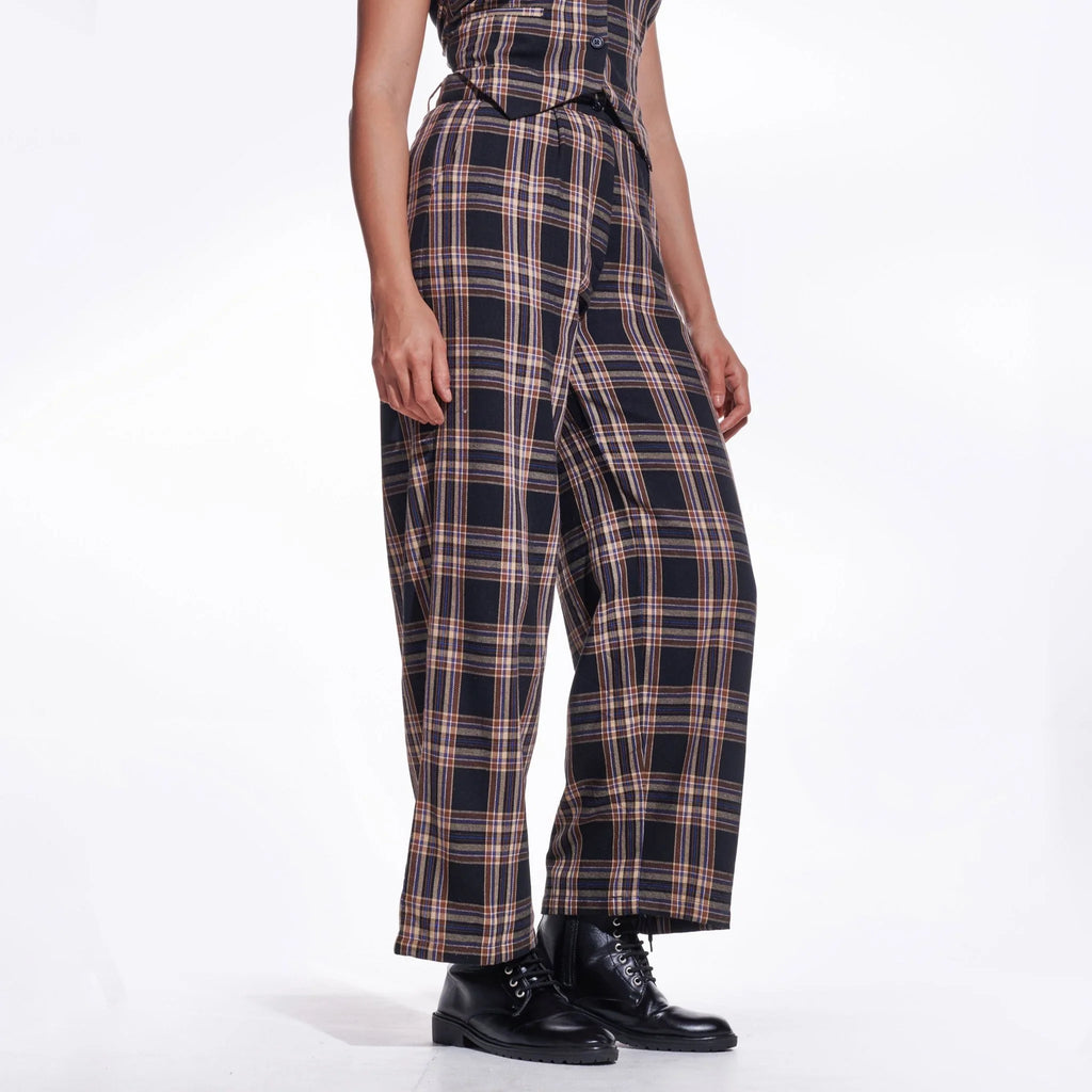 Brown Checkered Wide Leg Pants - I Z F