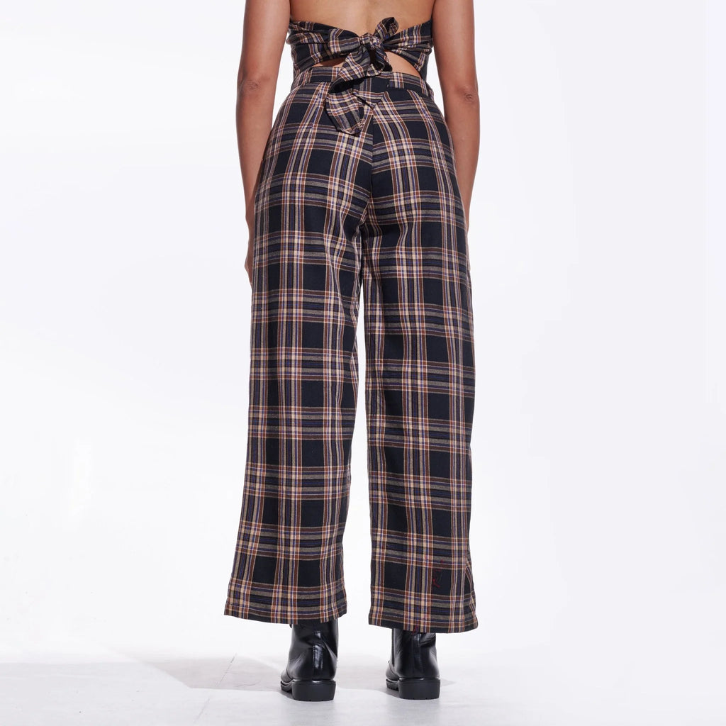Brown Checkered Wide Leg Pants - I Z F