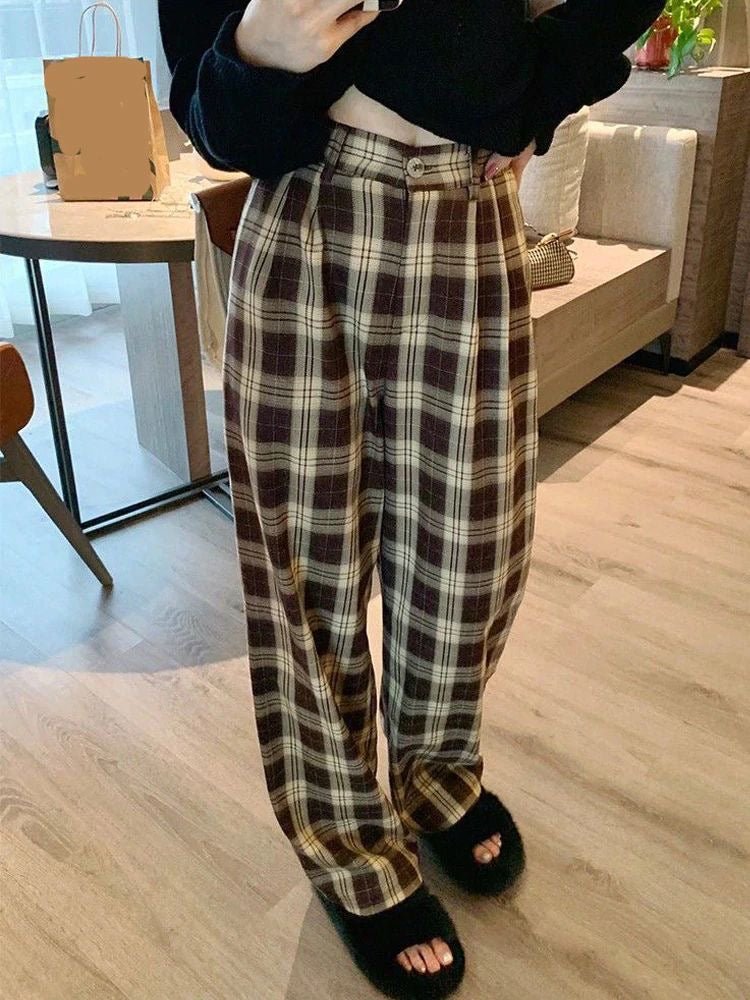 Brown Checkered Wide Leg Pants - I Z F