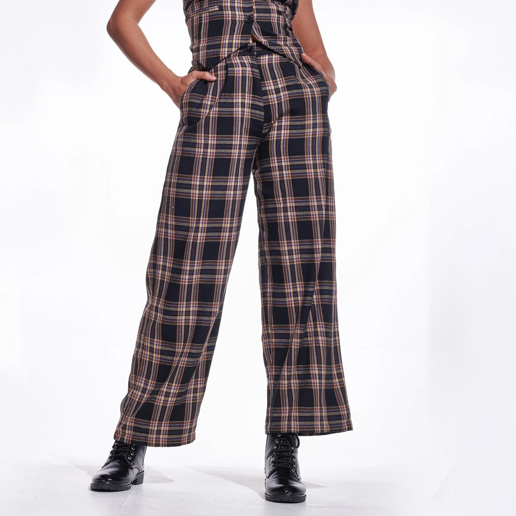 Brown Checkered Wide Leg Pants - I Z F