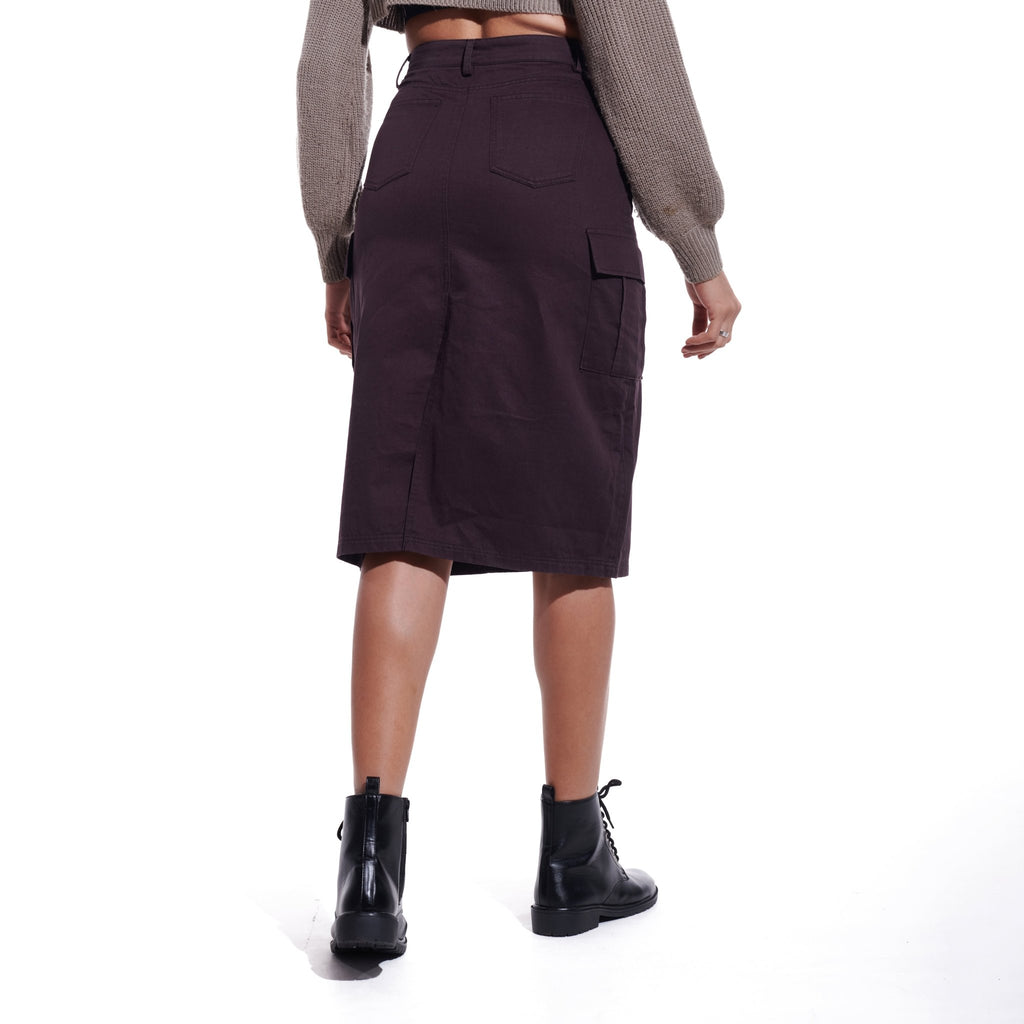 Brown Denim Cargo Skirt - I Z F