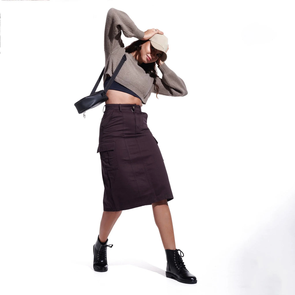 Brown Denim Cargo Skirt - I Z F