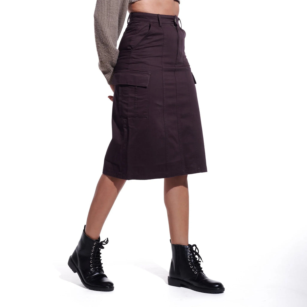 Brown Denim Cargo Skirt - I Z F