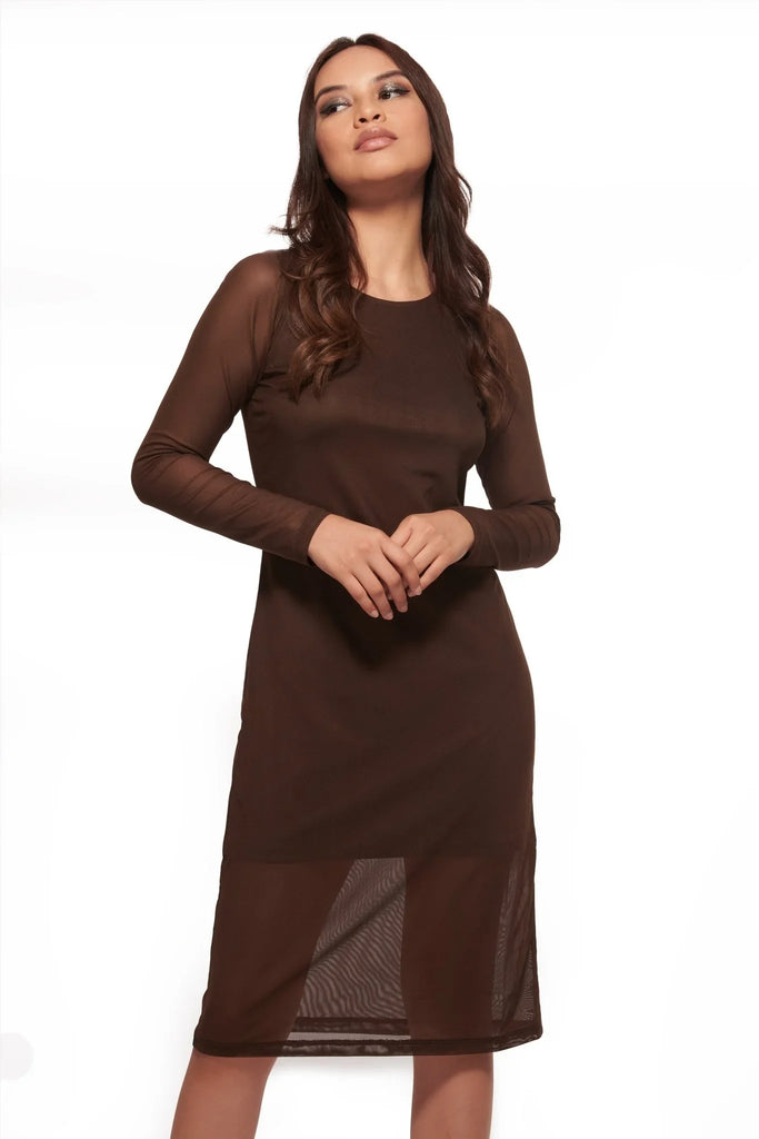 Brown Mesh Layered Midi Dress - I Z F