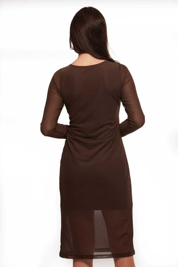 Brown Mesh Layered Midi Dress - I Z F