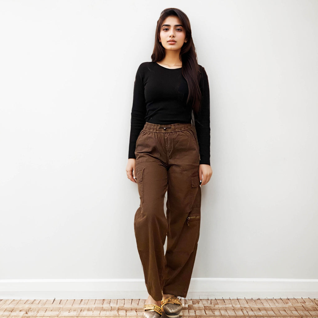 Brown Straight Cargo Pants - I Z F