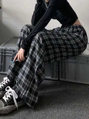 Checkered Wide Leg Pants - I Z F