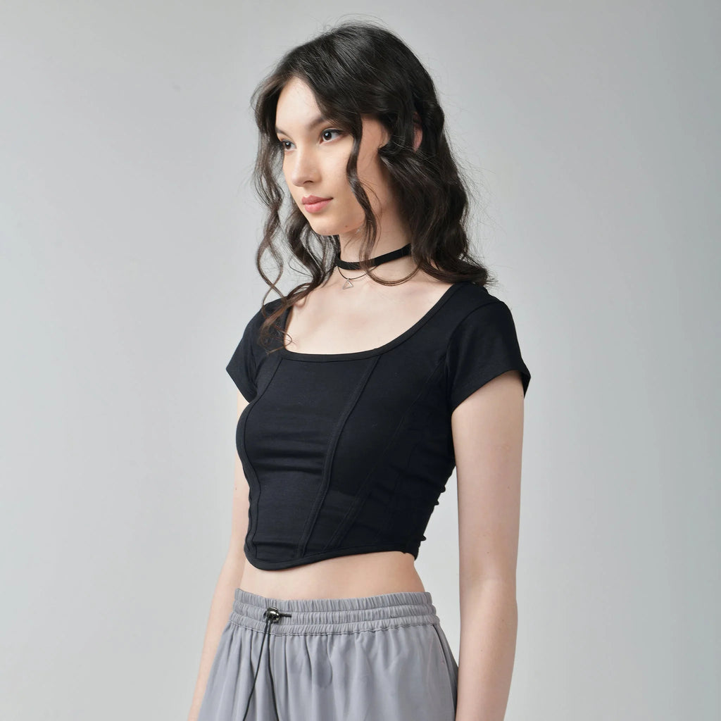 Chic Trio: Ruffle Top, Buckle Top, and Corset Crop Top Bundle - I Z F