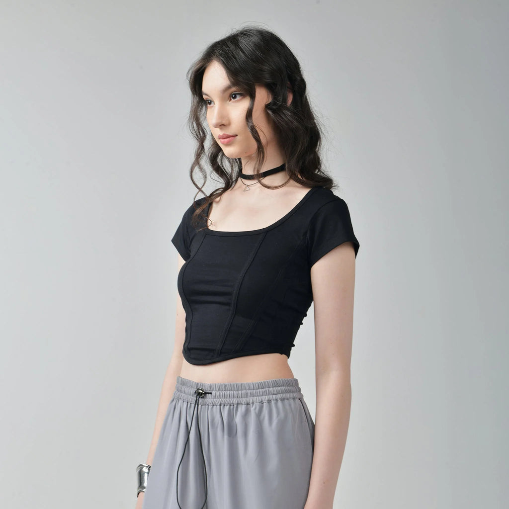 Corset Crop Top - Black - I Z F