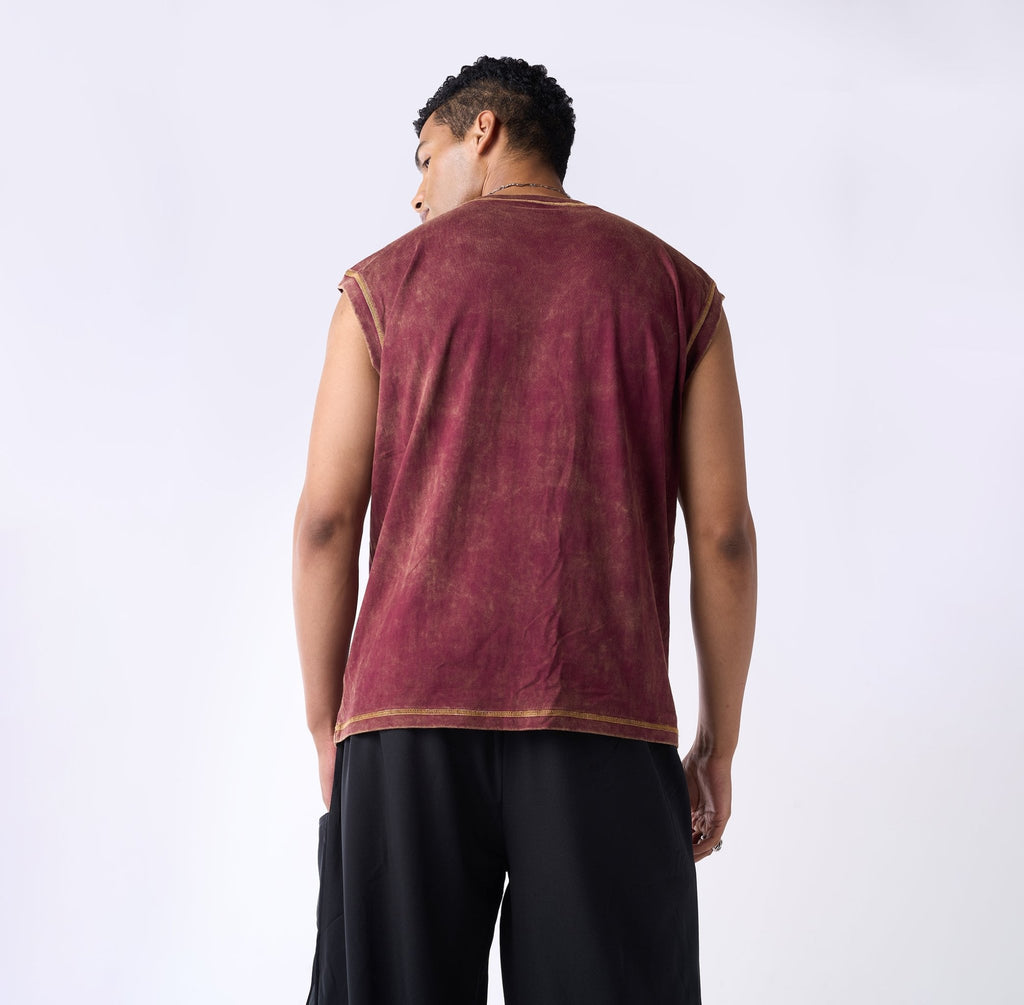 Crew neck oversized vest with contrast embroidery - I Z F