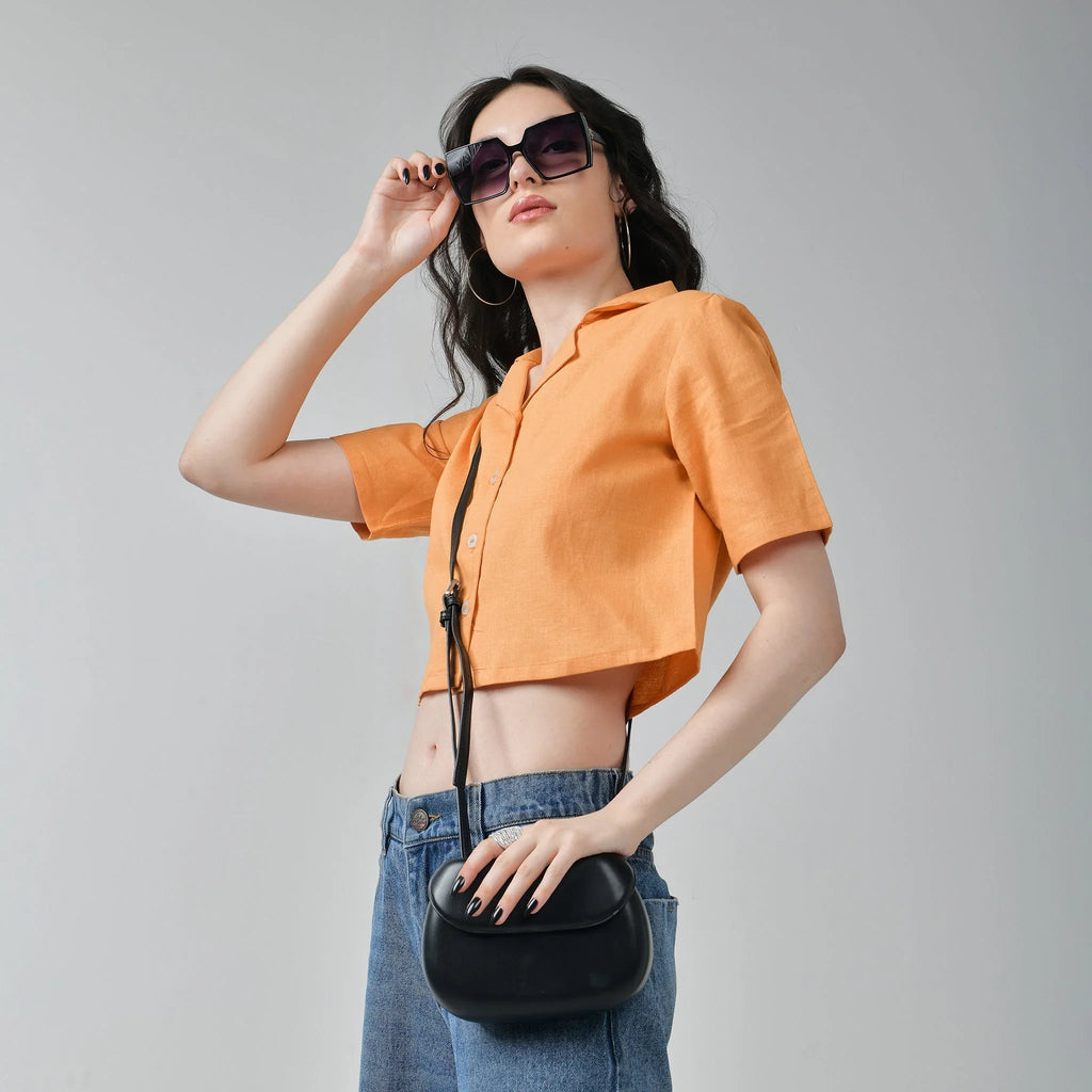 Crop Linen Shirt for women - Orange - I Z F