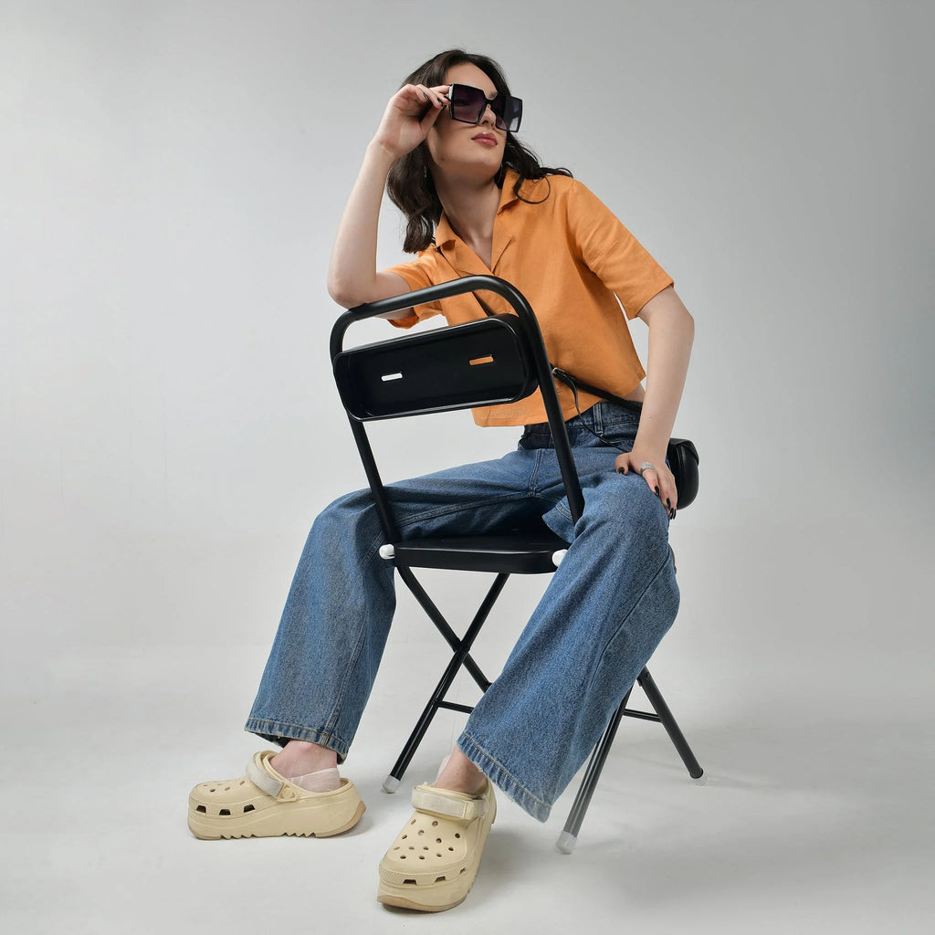 Crop Linen Shirt for women - Orange - I Z F