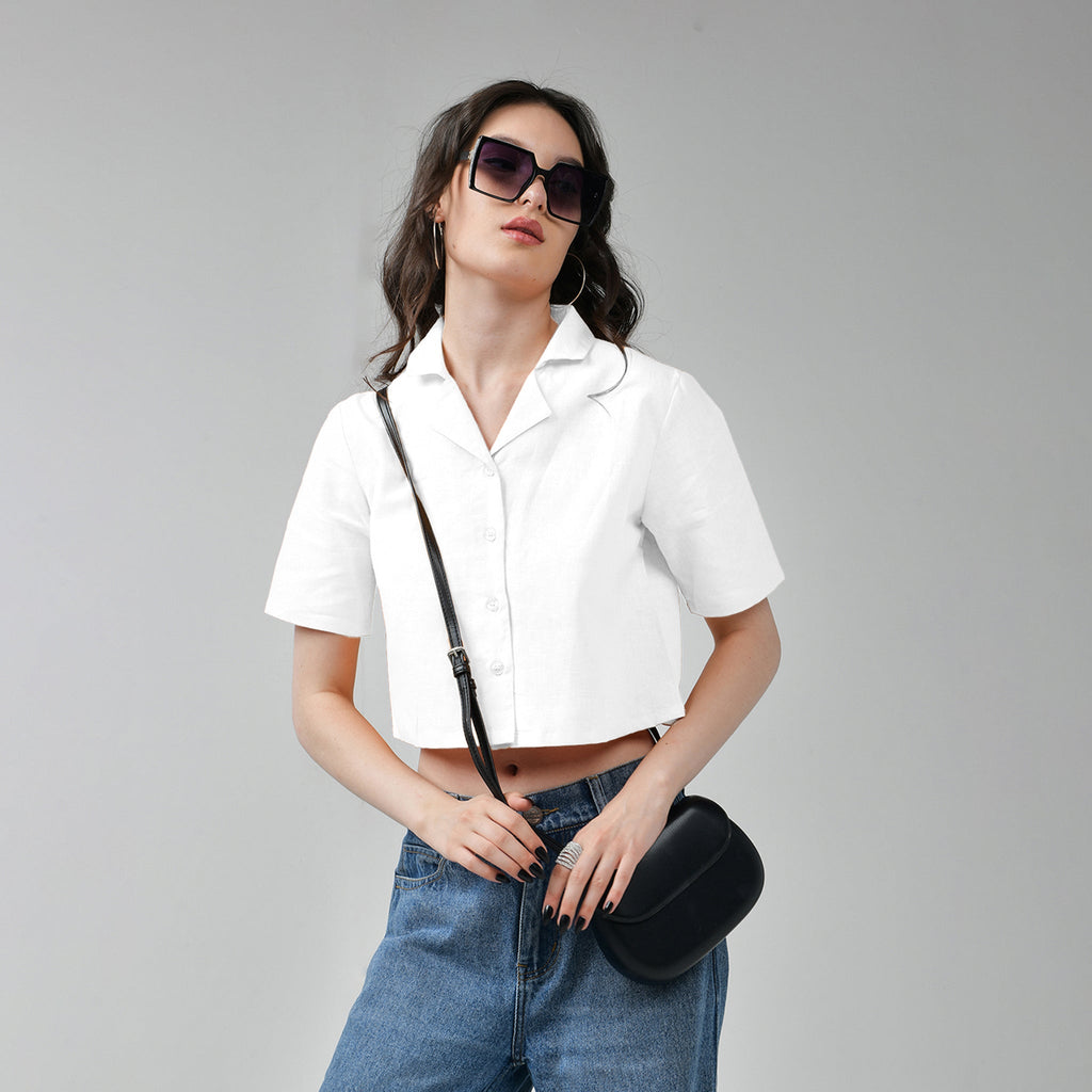 Crop Linen shirt for women - White - I Z F