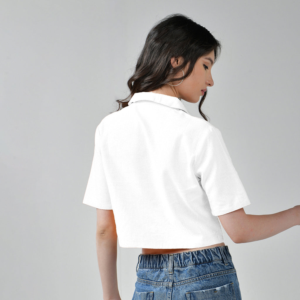 Crop Linen shirt for women - White - I Z F