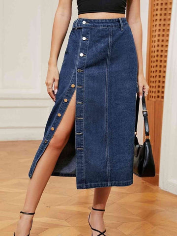 Denim Front Open Midi Skirt - I Z F