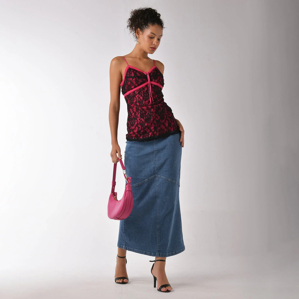 Denim Maxi Skirt - Blue - I Z F
