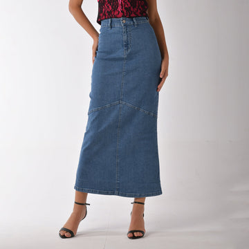 Denim Maxi Skirt - Blue - I Z F