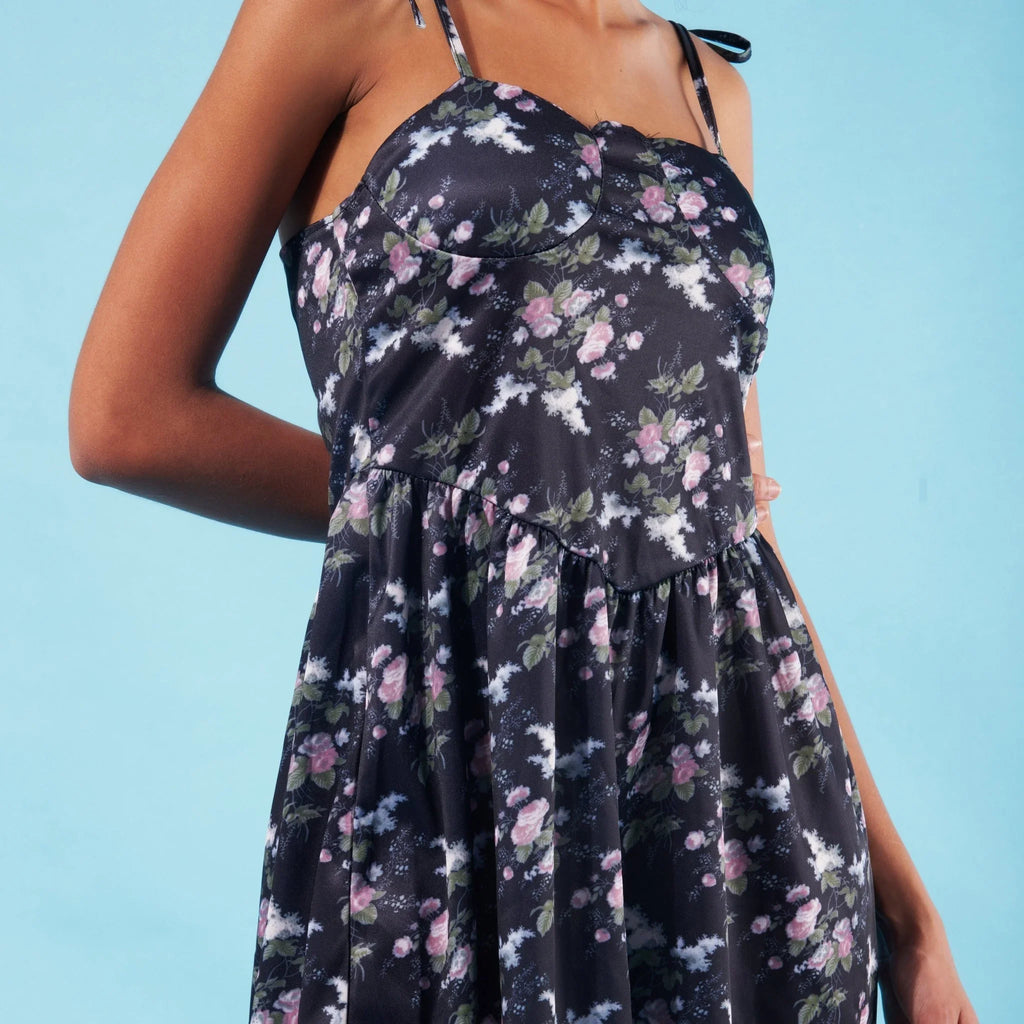 Floral Summer Dress for Women in Black - I Z F