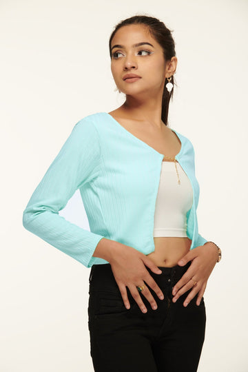 Front Open Mint Shrug Top - I Z F