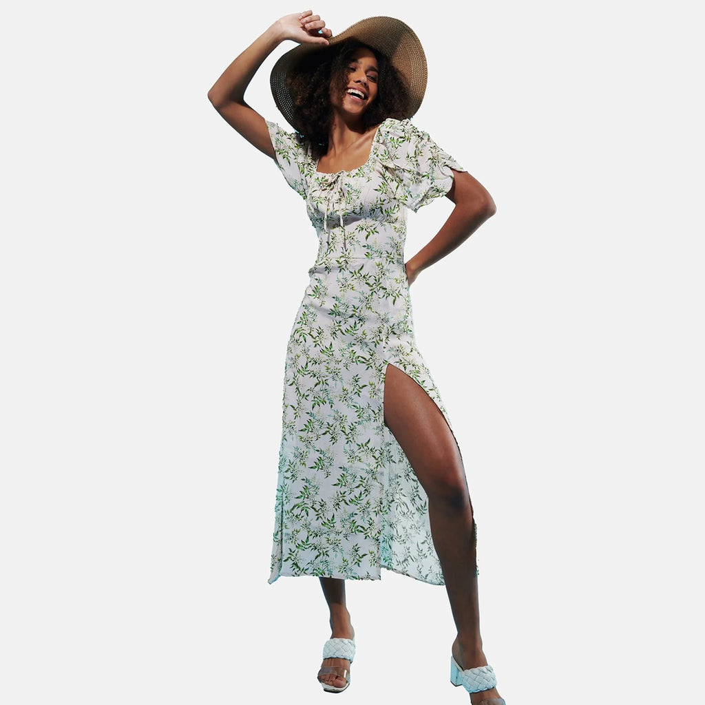 Green High Side Slit Midi Summer Dress - I Z F