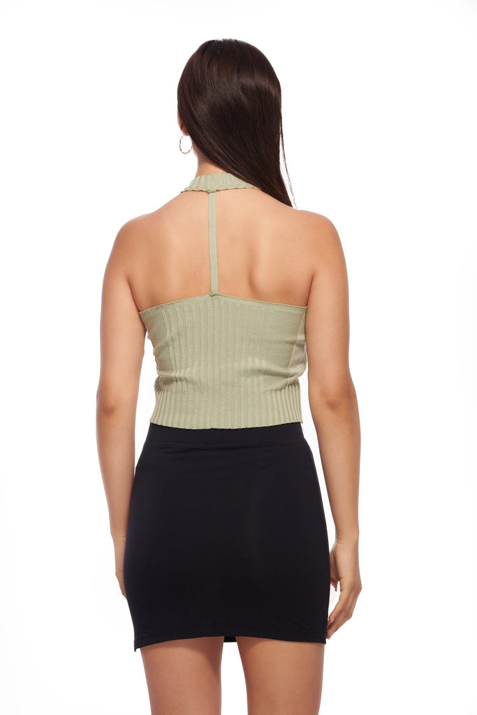 Green Knit Zipper Front Crop top - I Z F