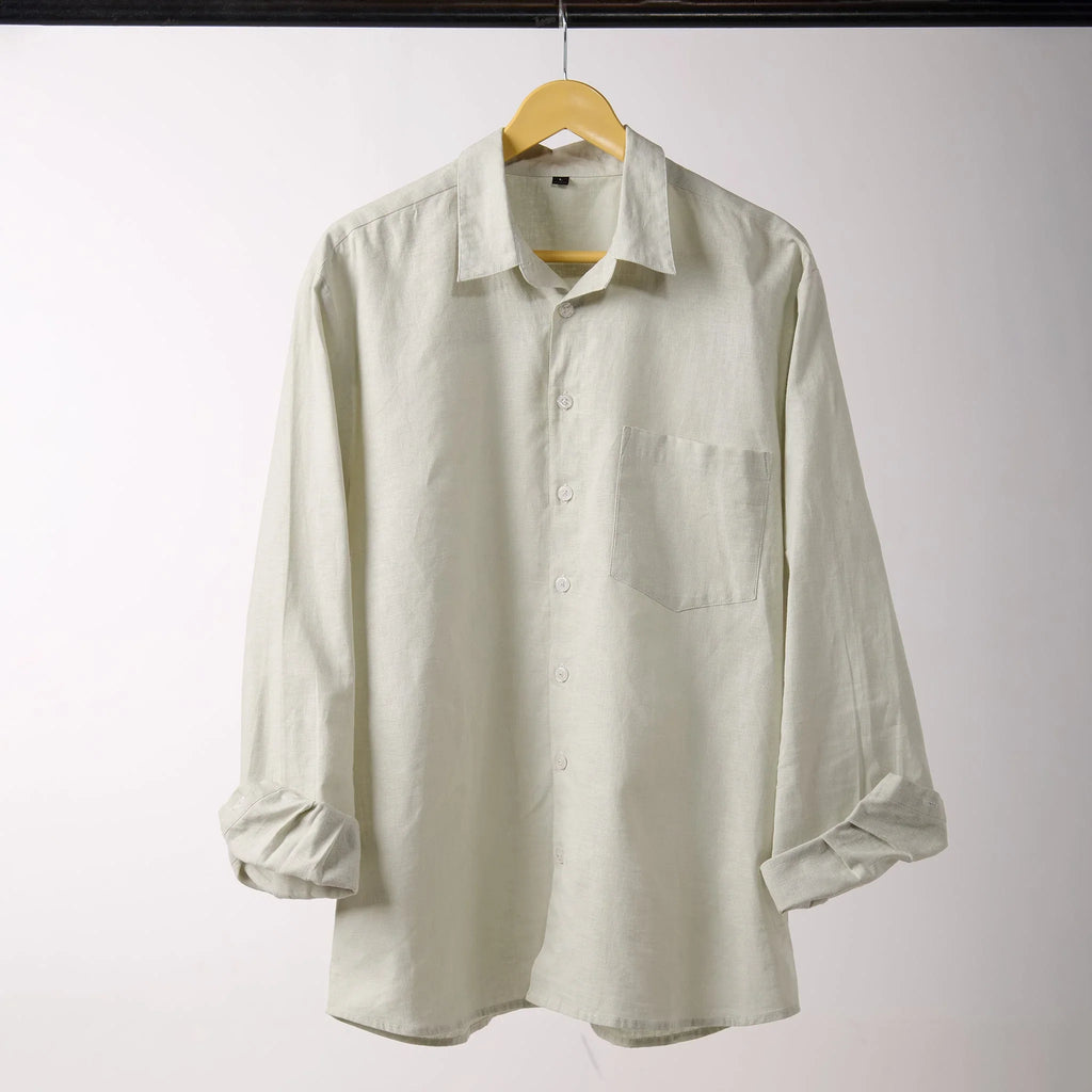 Green relaxed fit full sleeve linen shirt - I Z F
