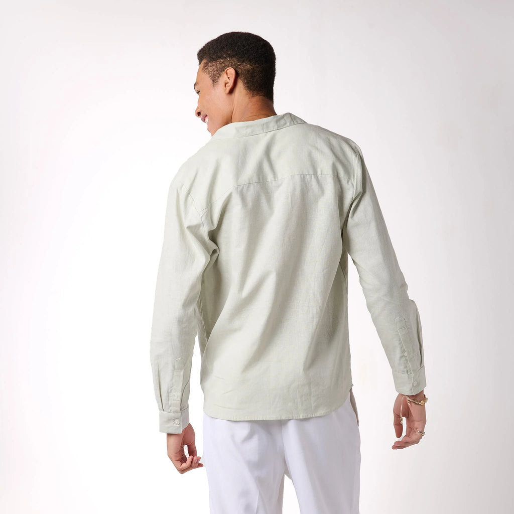 Green relaxed fit full sleeve linen shirt - I Z F