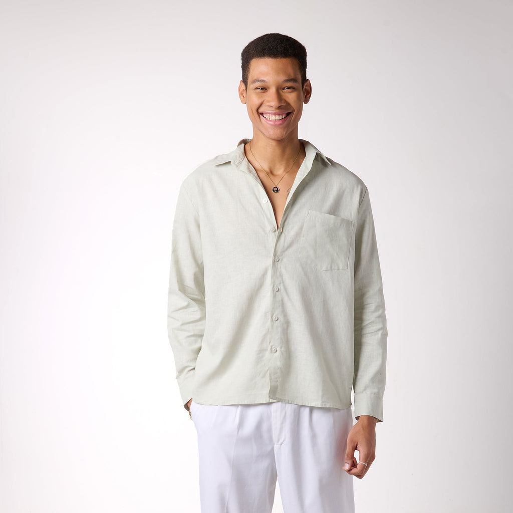 Green relaxed fit full sleeve linen shirt - I Z F